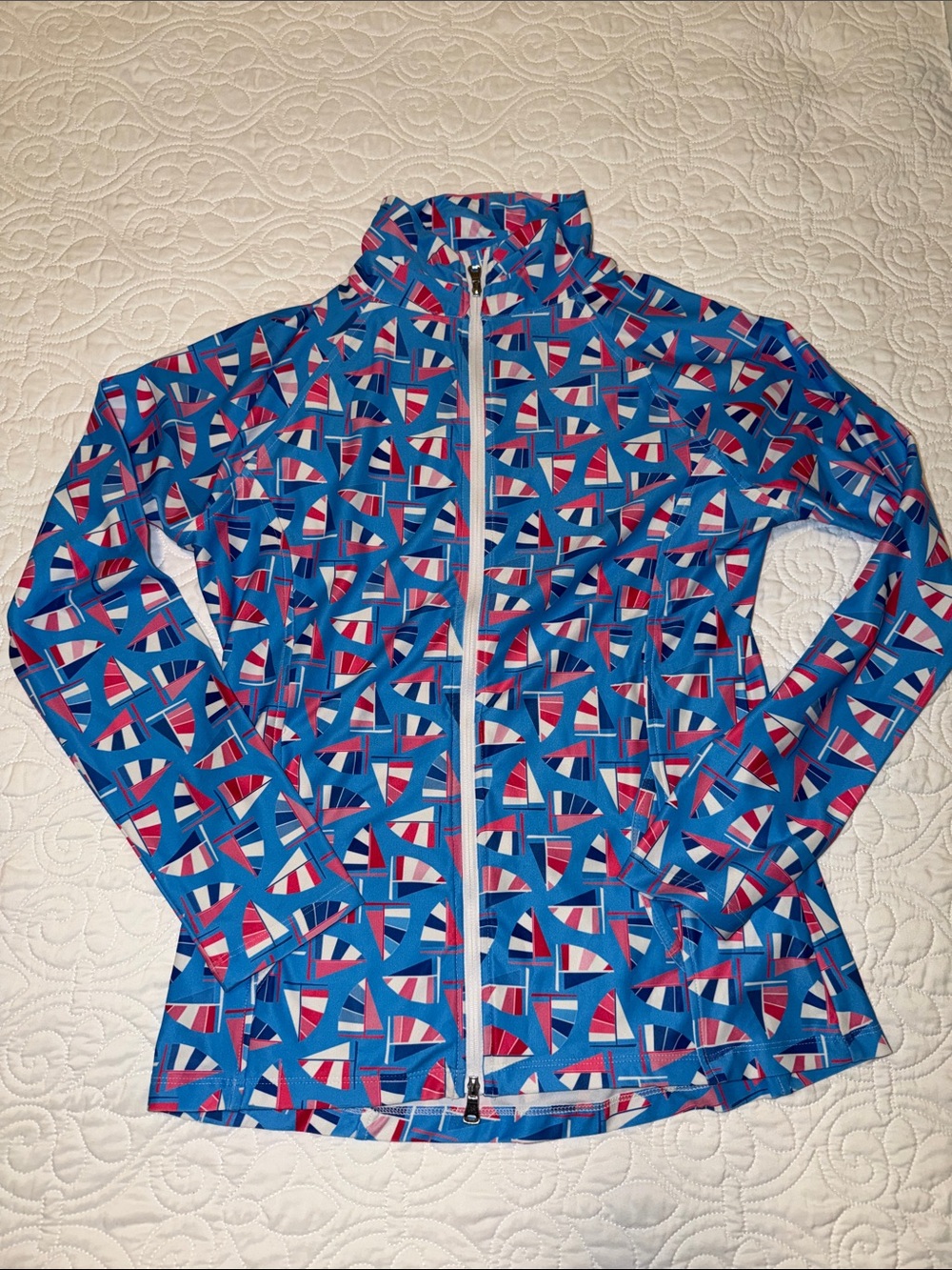 Tee 2 Sea Women’s Blue Sailboat Print Lightweight Zip Jacket